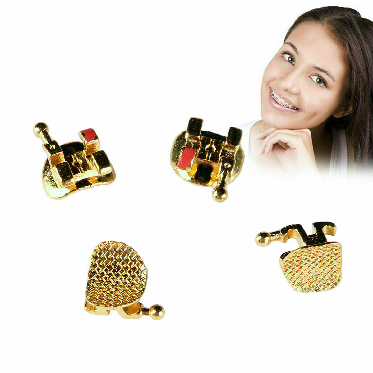 10Packs Dental Bracket Braces 24K Gold Plated Orthodontics MN 022 MBT 3.4.5 Hook