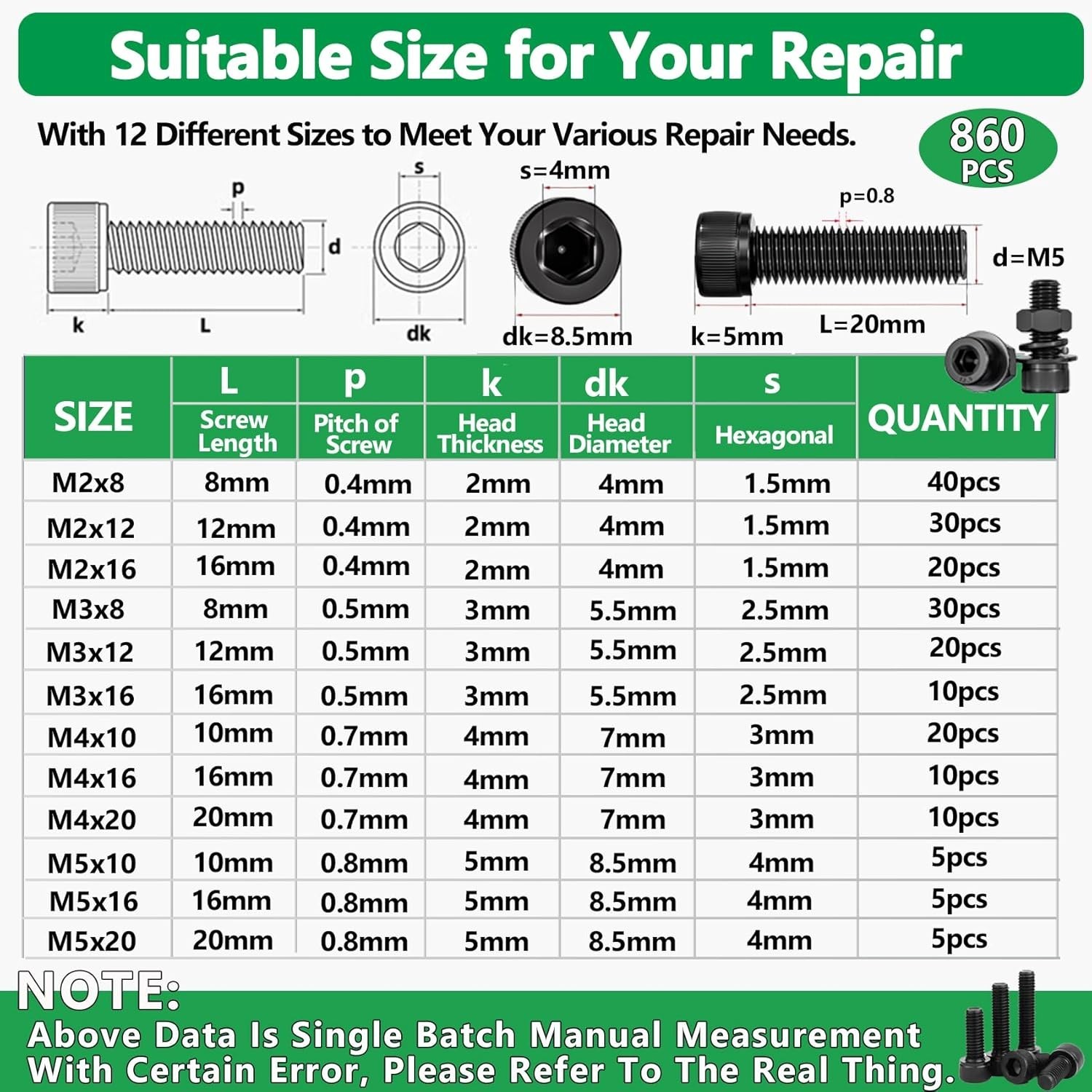 860PCS Metric Screw Assortment Kit, M2 M3 M4 M5 Machine Screws with Lock & Fl…
