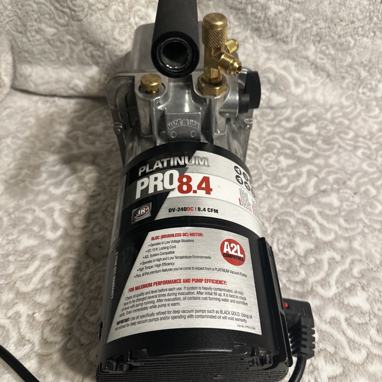 JB Industries DV-240DC Vacuum Pump, 8.4 CFM 1/2 hp DC Motor Platinum Pro DC 8.4