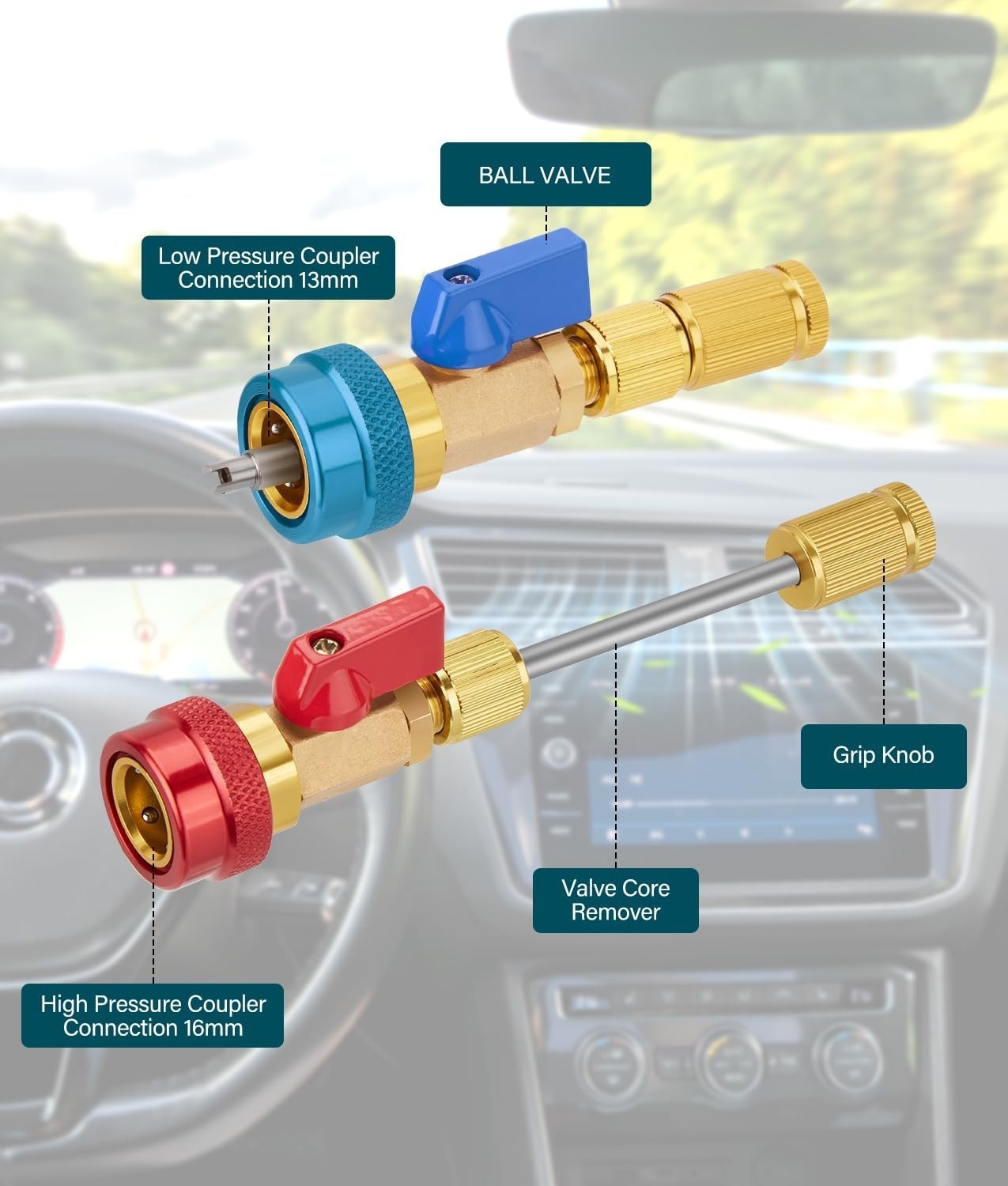 R134A Valve Core Remover Installer WADEO AC High Low Pressure Tool