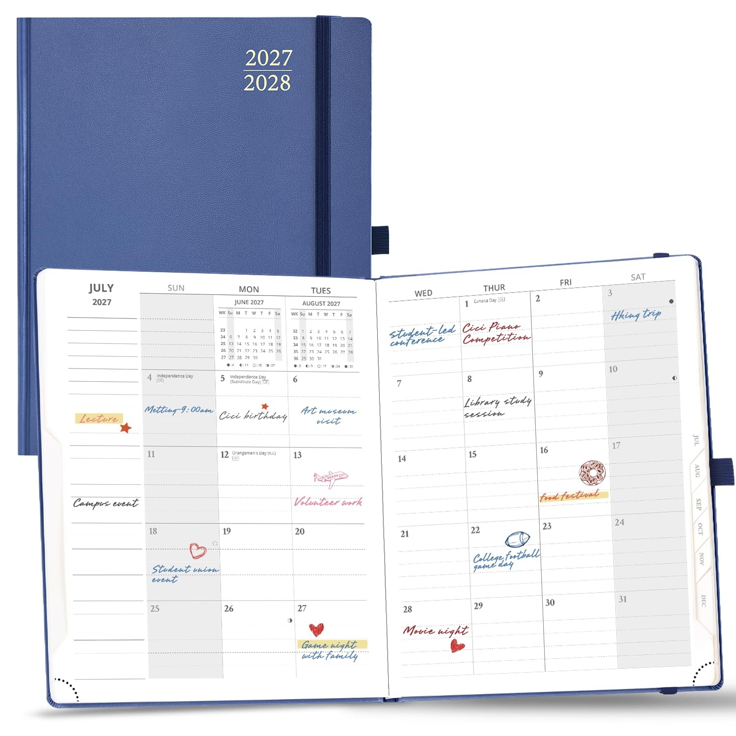 POPRUN Planner 2027-2028 Navy Blue 10″x8″