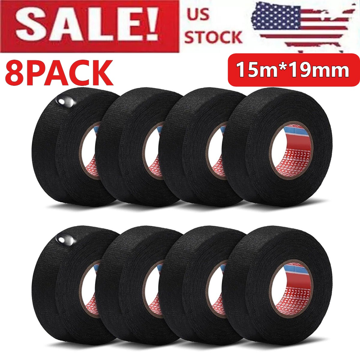 8 Rolls Cloth Tape Wire Electrical Wiring Harness Car Auto SUV truck 19mm*15m US