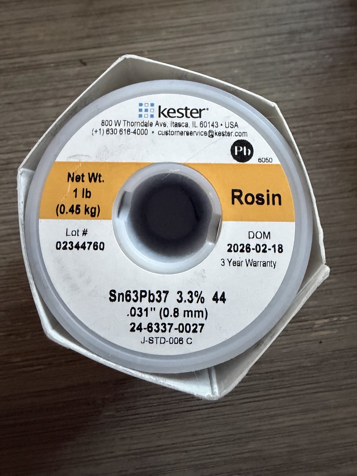 Kester 44 Rosin Core Solder .031″ .8mm 63/37 Eutectic 24-6337-0027 30ft 1.1oz