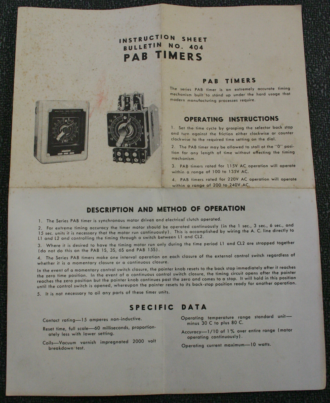 Singer Industrial Timer PAB-15S with Type K Housing 0-15 Seconds 1500 Watt Timer