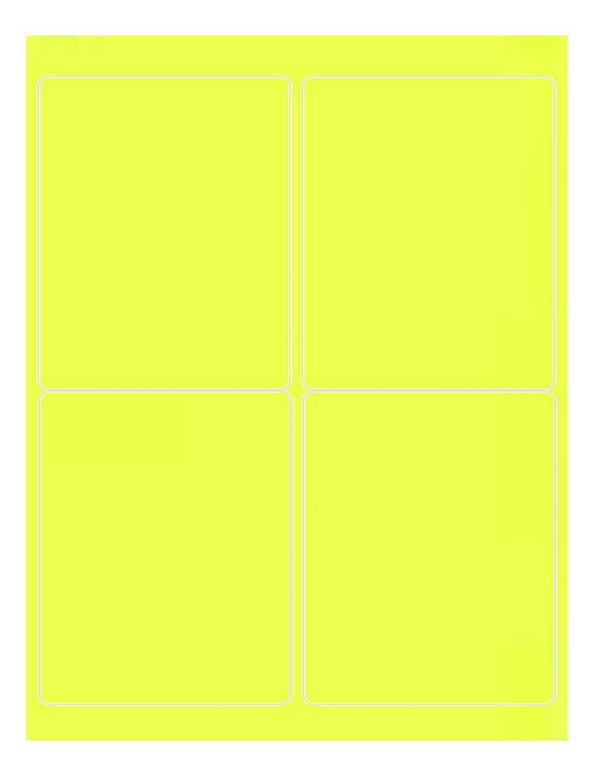 Laser Sheet Labels, Fl Chartreuse, 5″ x 4″, 4-UP on 8.5″ x 11″ – PK/100 Sheets