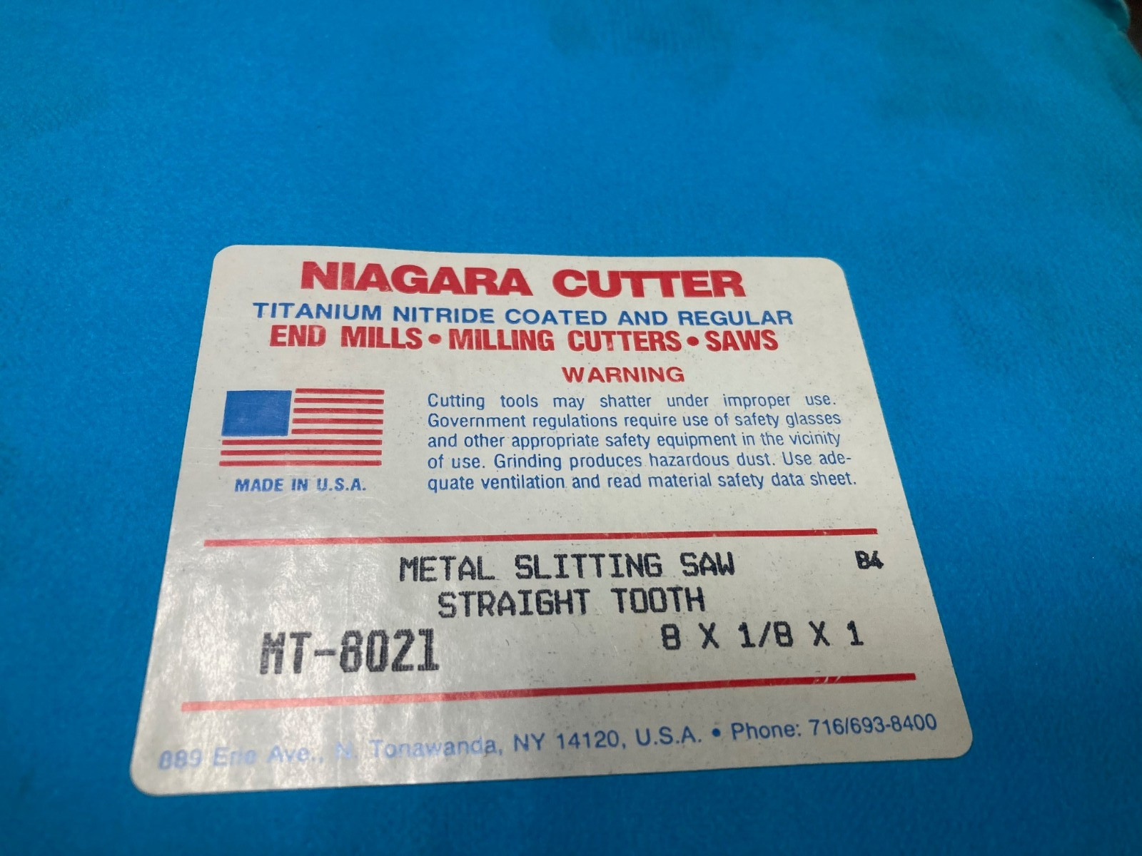 Niagara MT-8021, 8″ x 1/8″ x 1″, High Speed Steel, Slitting Saw Blade, 48 Teeth