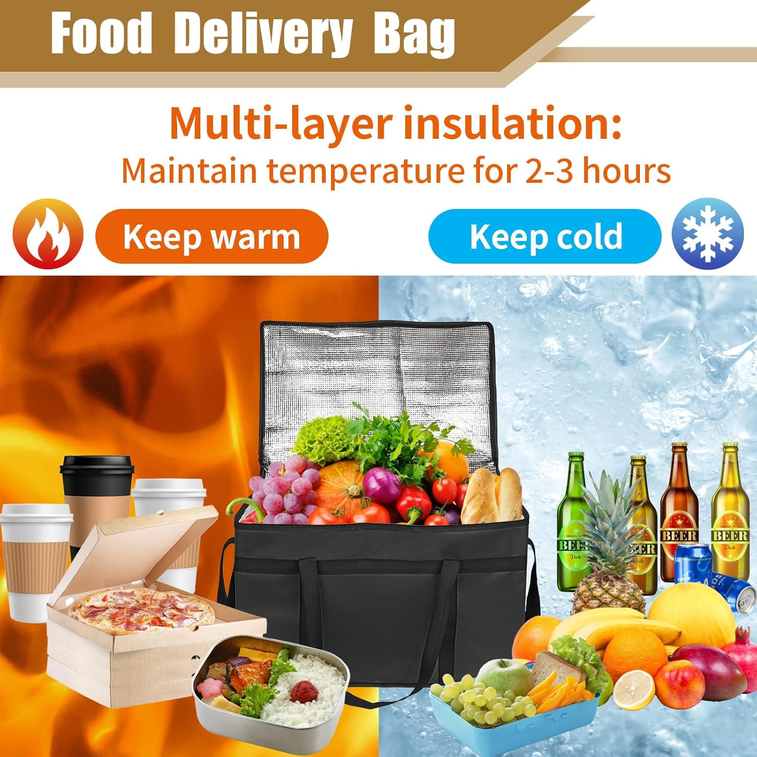 Insulated Bags for Food Delivery, XXXL Pizza Delivery Bags, Large