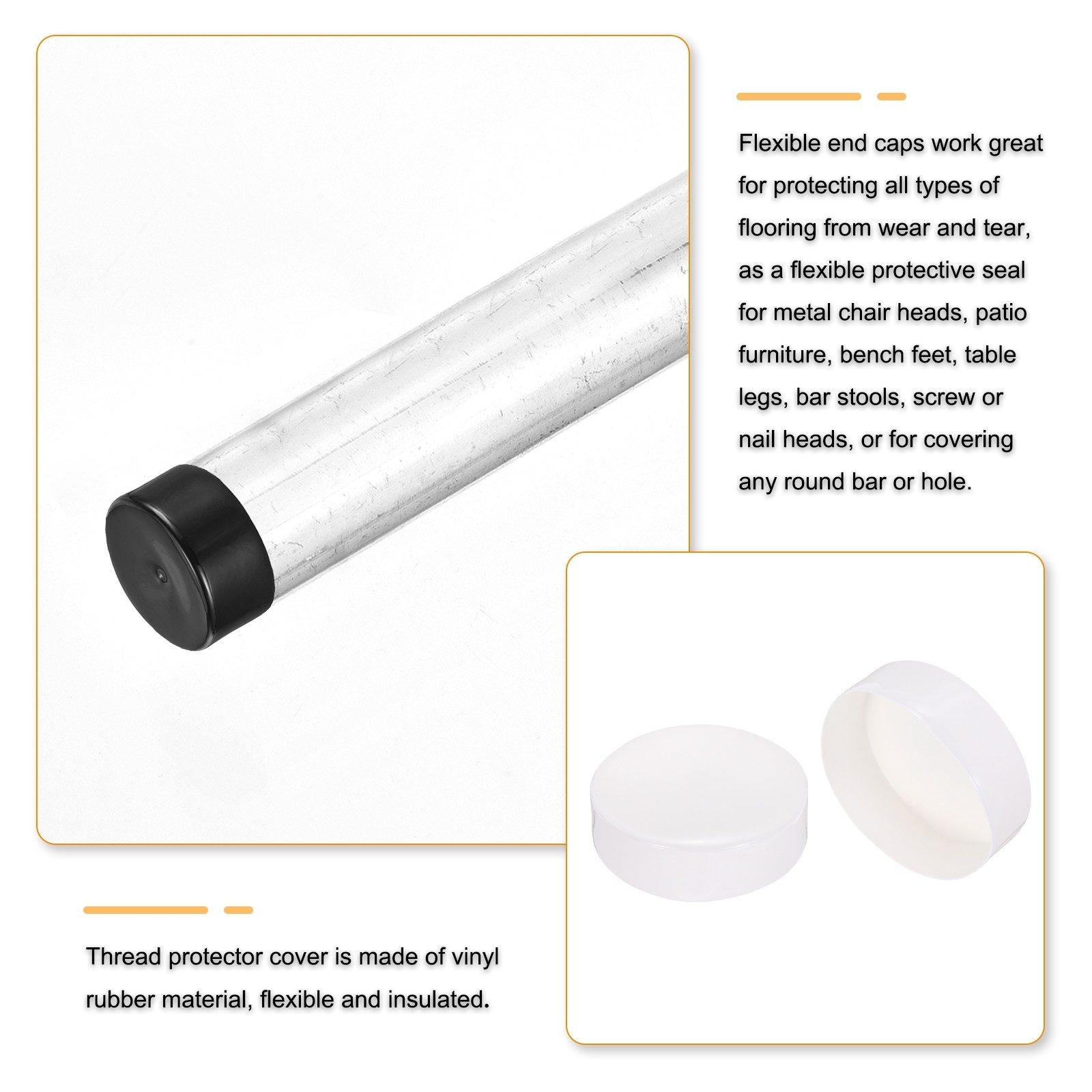 170mm(6.7 inch) Rubber End Caps, Round Vinyl Plug Insert, White