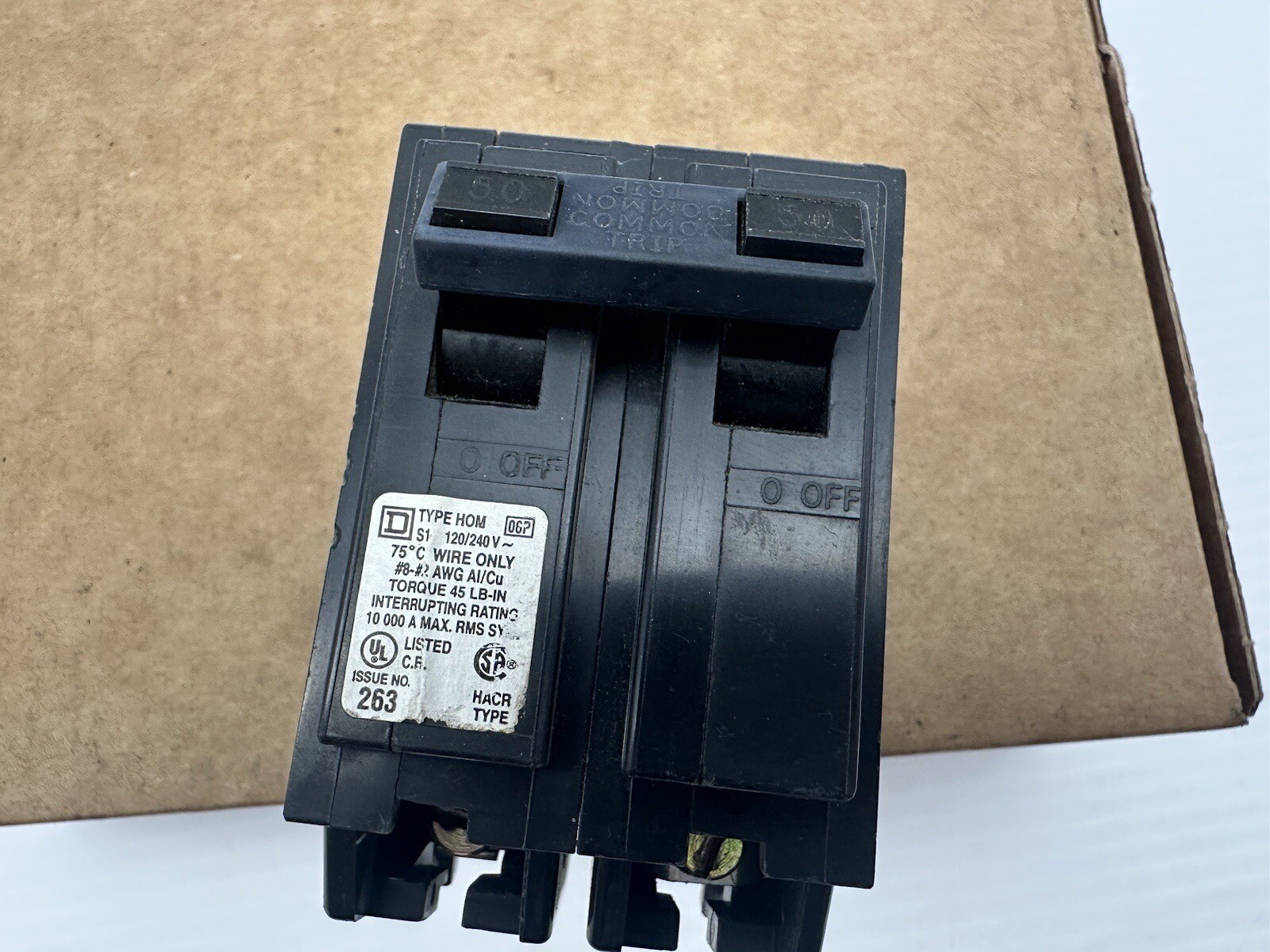 Square D HOM263 HOM 263 Plug-in Mount Circuit Breaker 50 Amp 120/240V EUC