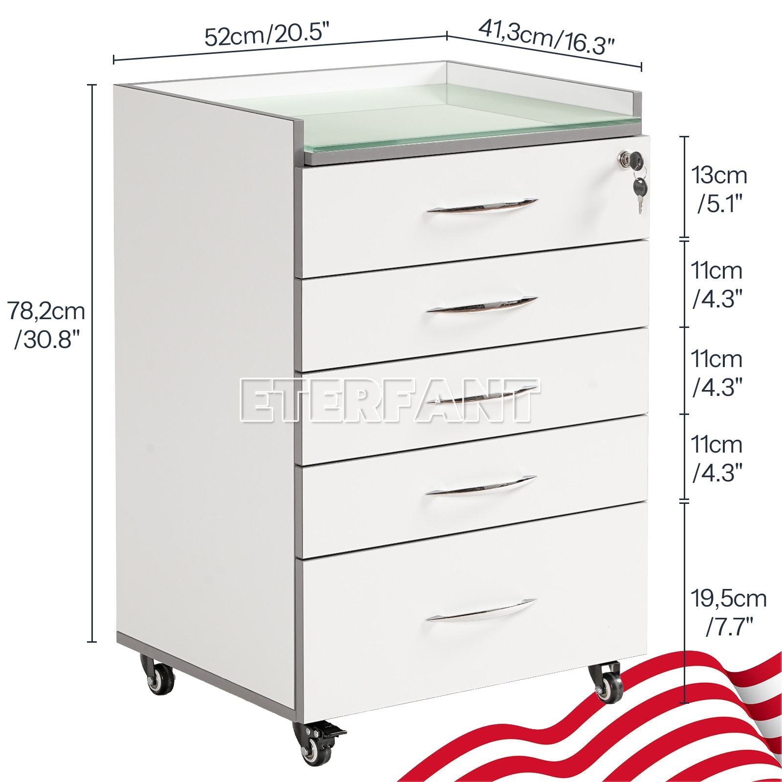 Dental Trolley Cart with Socket/Cart Acrylic Mobile Wooden Cabinet 5 Drawers US