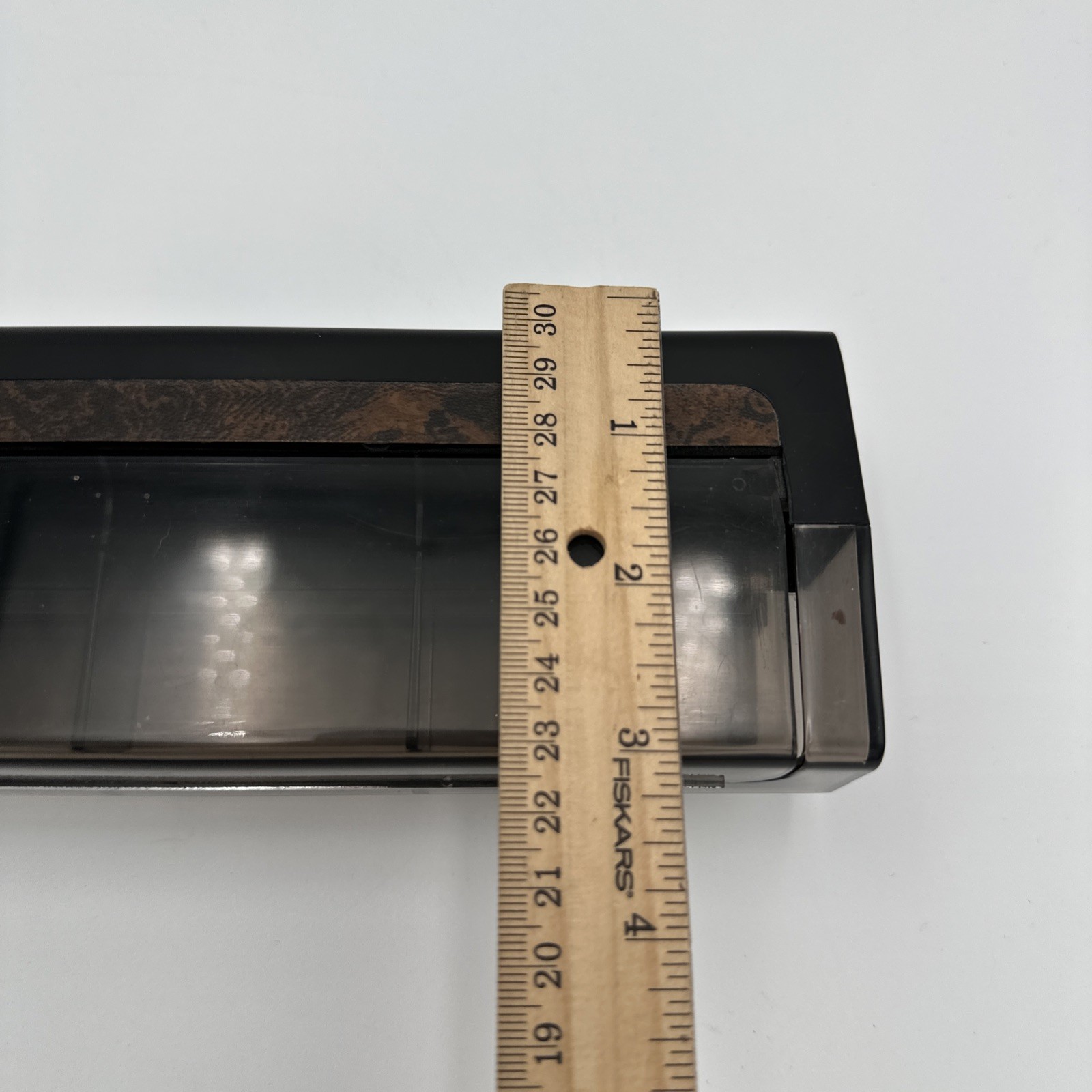 1980s Plastic Black with Faux Wood Desk Caddy Clear Smoke Organizer Hong Kong