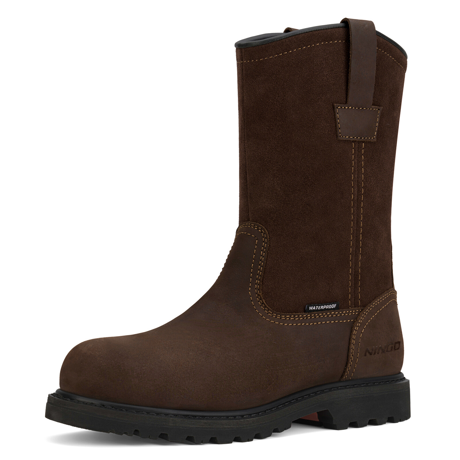 HISEA NINGO Men Steel/Soft Toe Wellington Work Boots Leather Western Cowboy Boot