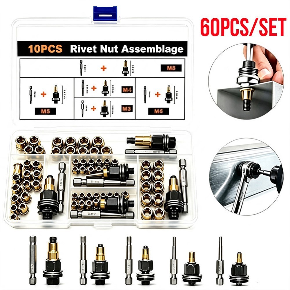 Upgrade Carbon Steel Rivet Nut Tool Set M3 M4 M5 M6 M8 | Durable Head Rivet Nut