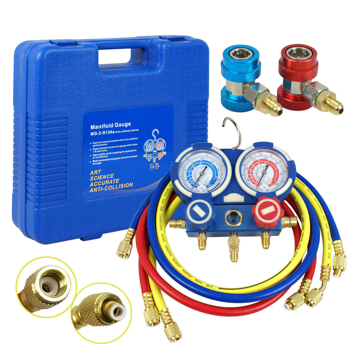 R134A R410A R22 HVAC A/C Manifold Gauge Set Air Refrigeration Kit Pressure Guage