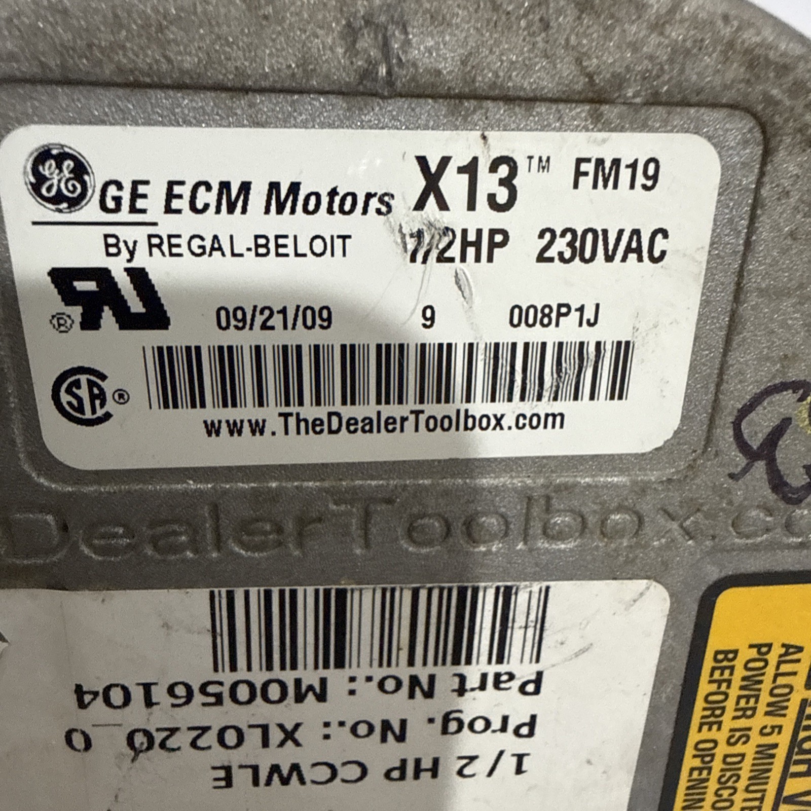 GE ECM X13 FM19 1/2 HP Programmed CL0220_0 CCWLE Rotation