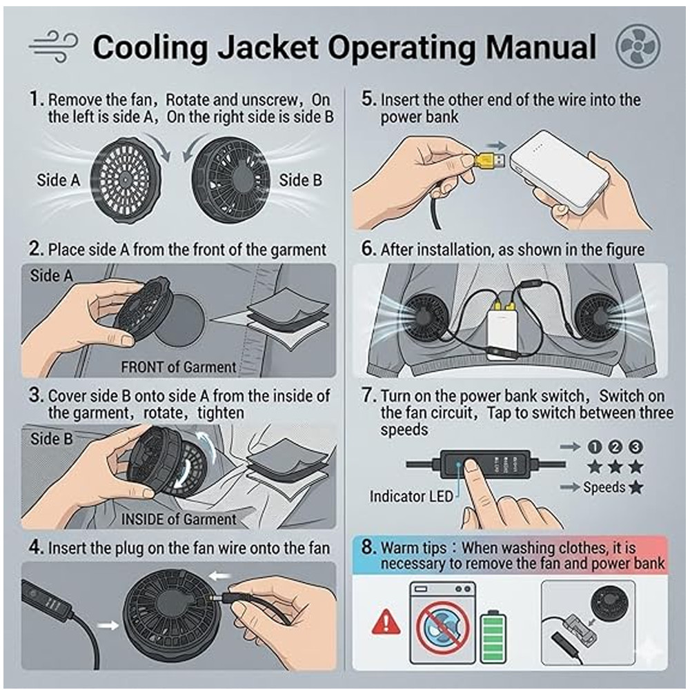 Cooling Vest Jacket w 4 Fans 20000mah Battery Pack Air Conditioner Vests Jacket