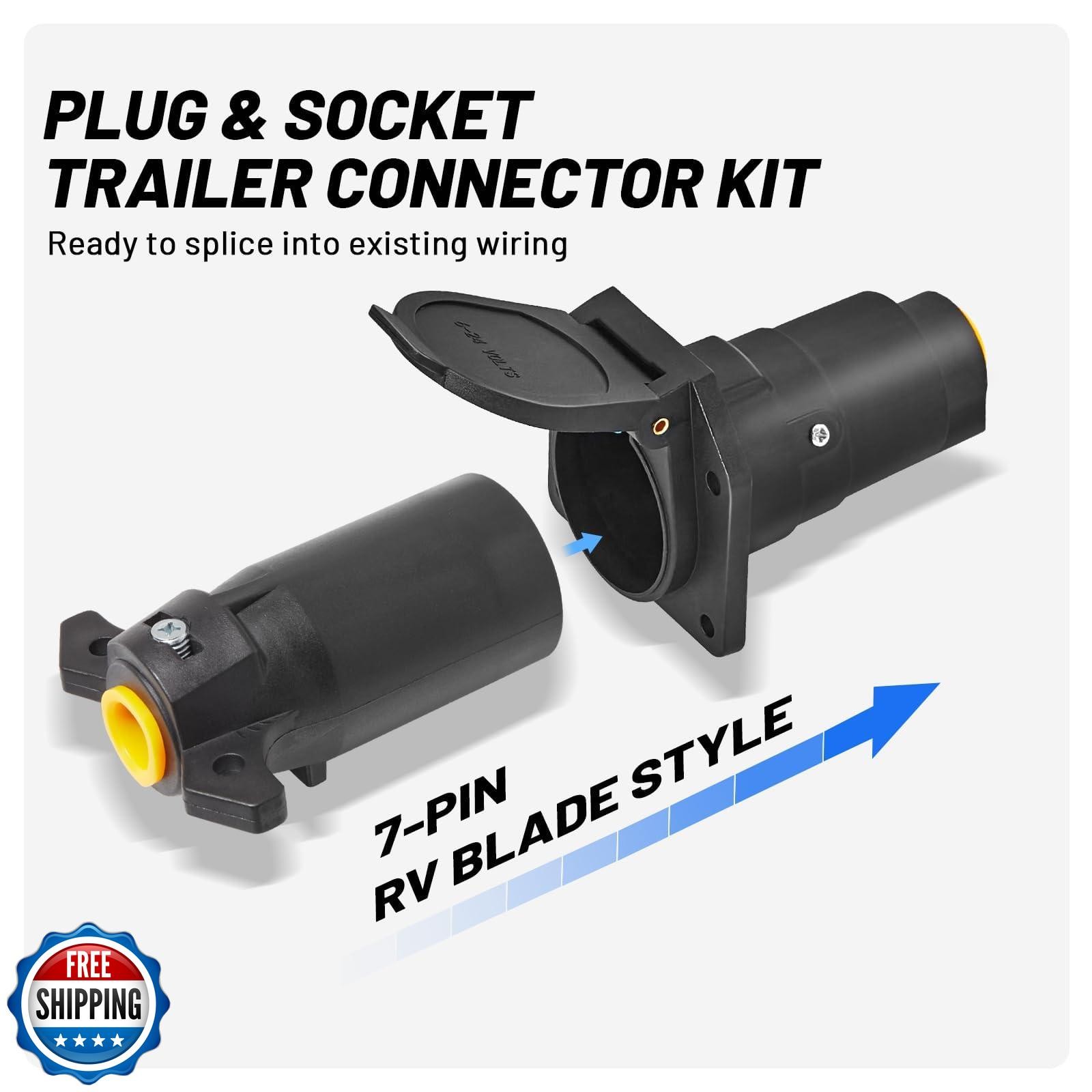 MECMO RV 7 Pin Male and Female Trailer Connector, Vehicle Side an