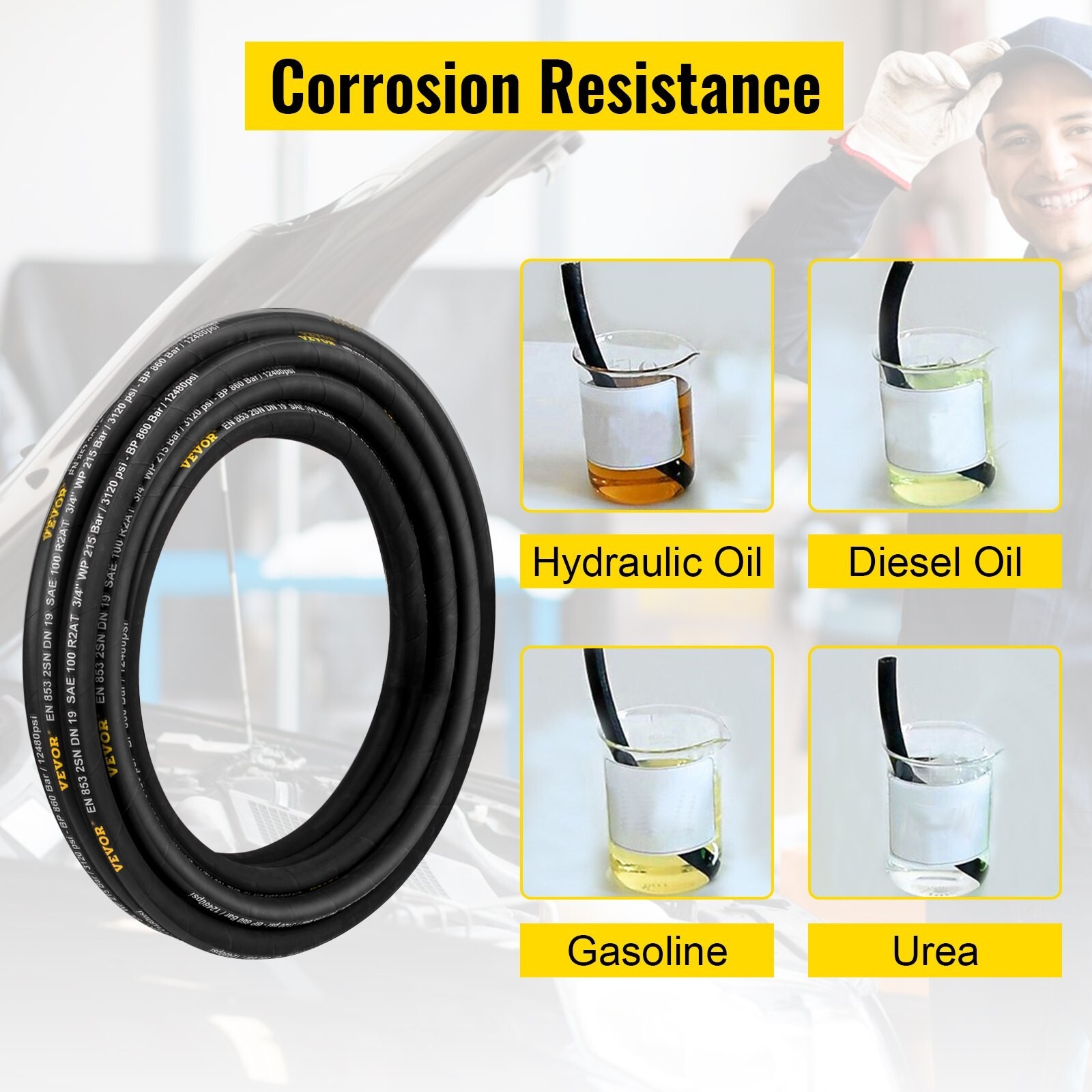Hydraulic Hose 3/8 inch x 100 , Coiled Hydraulic Hose 4800 PSI, Rubber Oil HosE