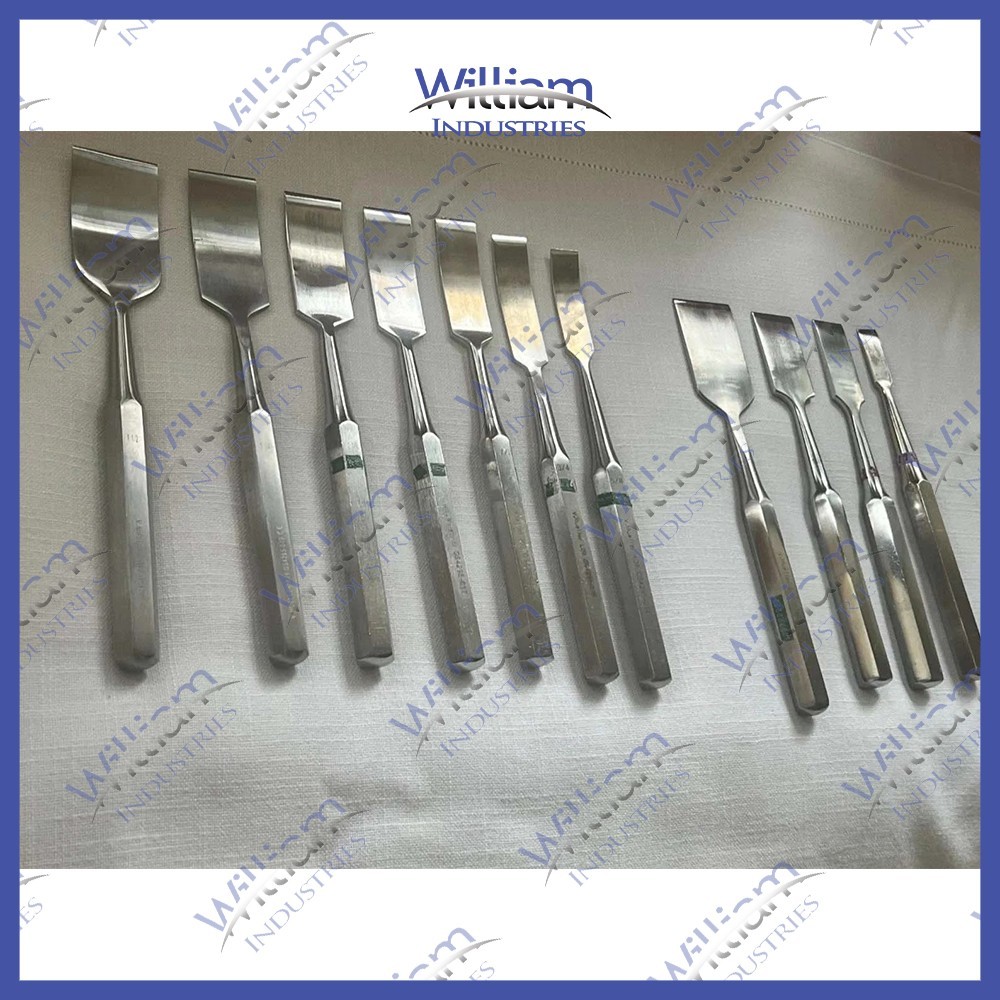 V. Mueller Hibbs Osteotome Set 11 Pieces Curved and Straight Orthopedic Surgical