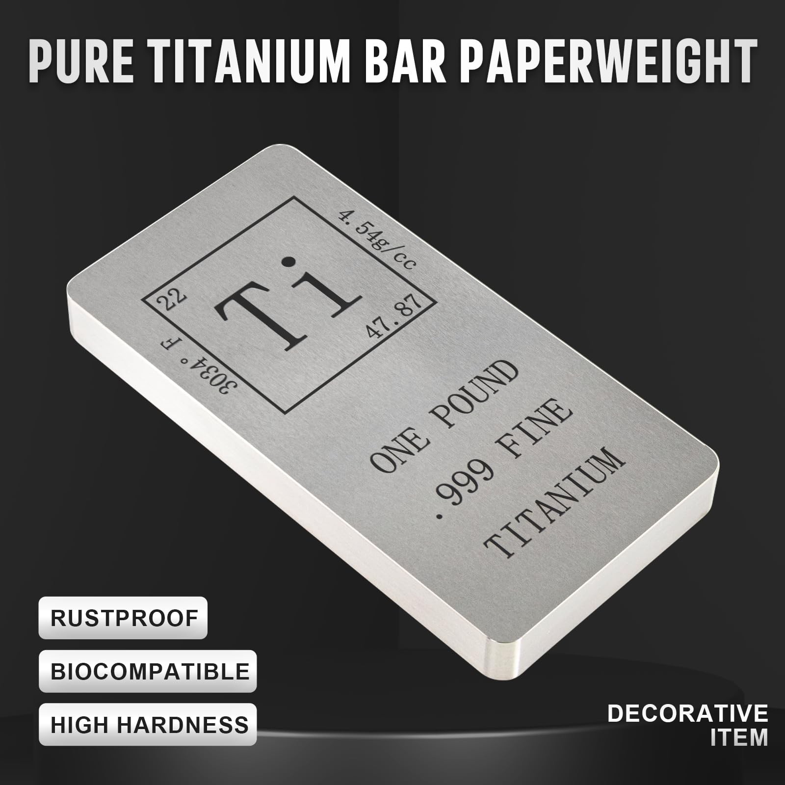 Pure Titanium Bar 1 Pound. 999 Fine Periodic Table Design Ti 1 Pound, silver
