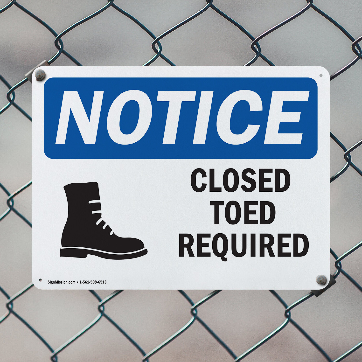 (2 Pack) Closed Toed Shoes Required OSHA Notice Sign Decal Metal Plastic