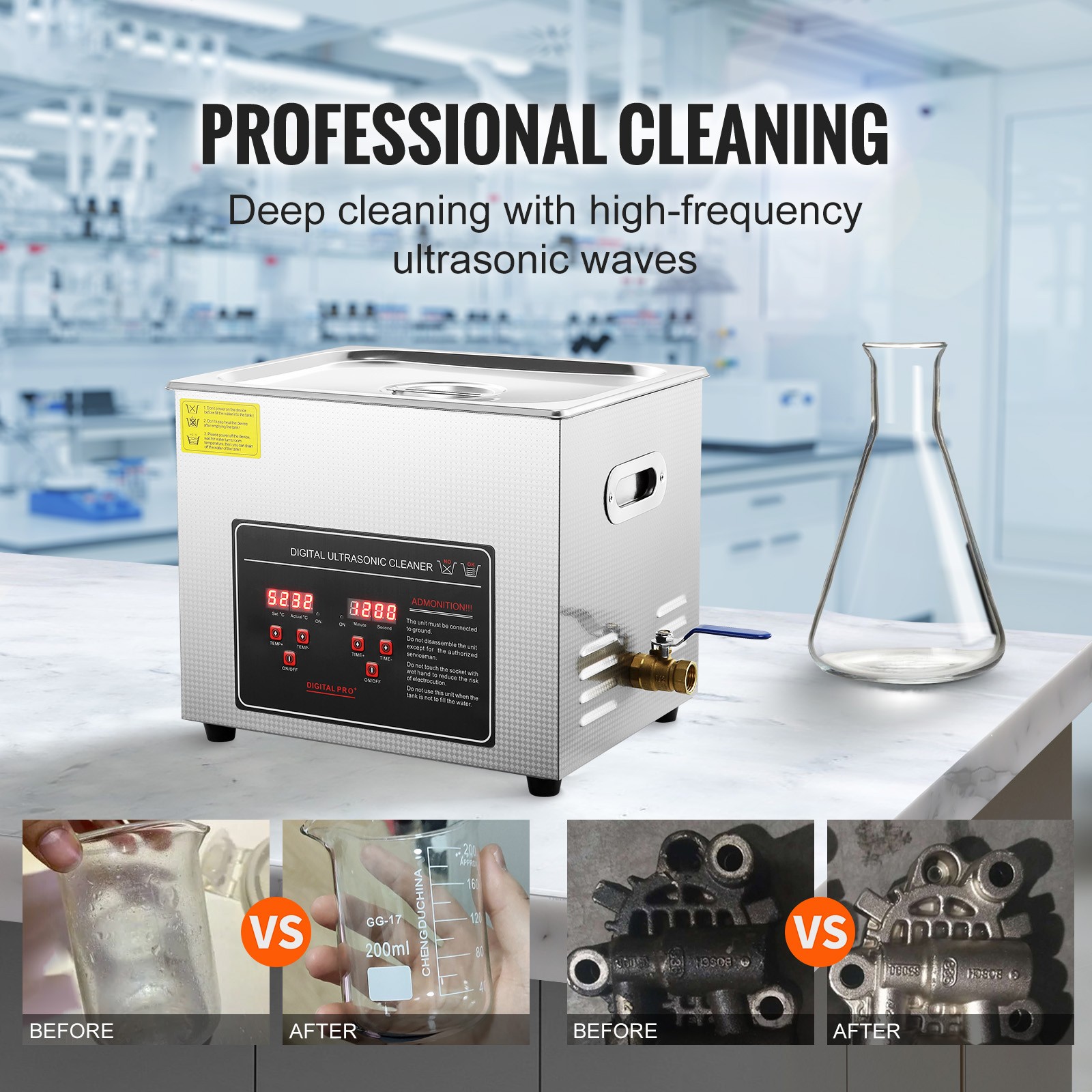 Uimoso 10L Ultrasonic Cleaner with Timer Heating Machine Digital Sonic Cleaner