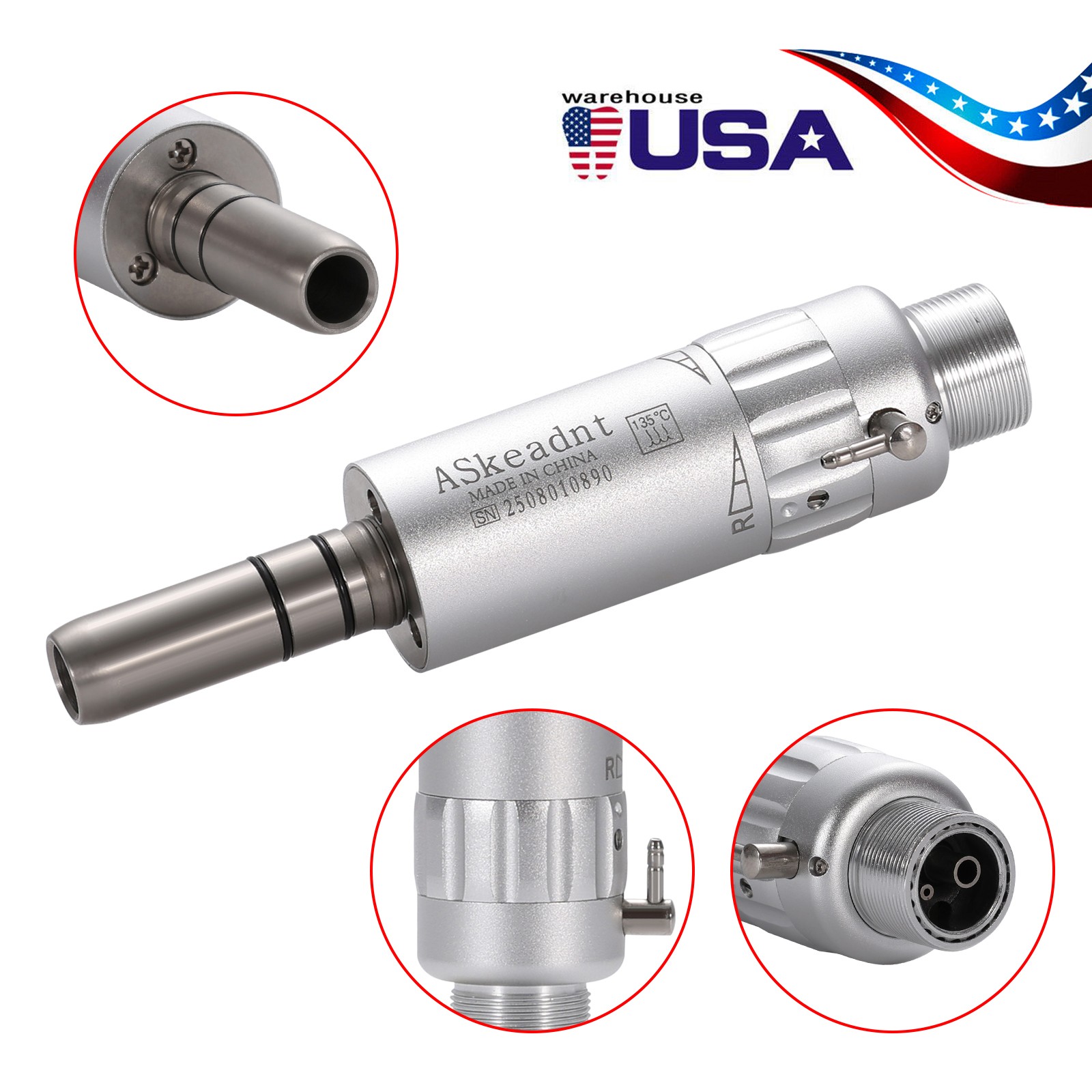 ASkeadnt Dental Slow Low Speed Handpiece Air Motor E-type 2 Holes Connector