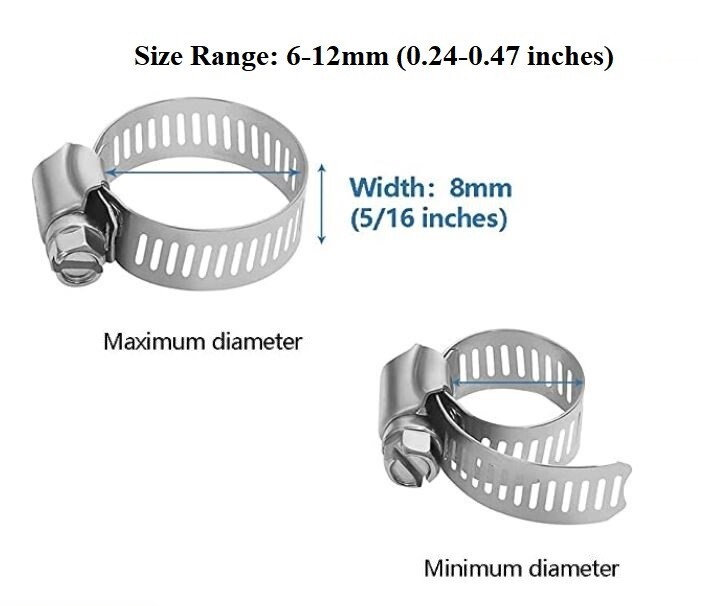 100pcs Adjustable Stainless Steel Drive Hose Clamp Fuel Line Worm Clip 1/4″-1/2″