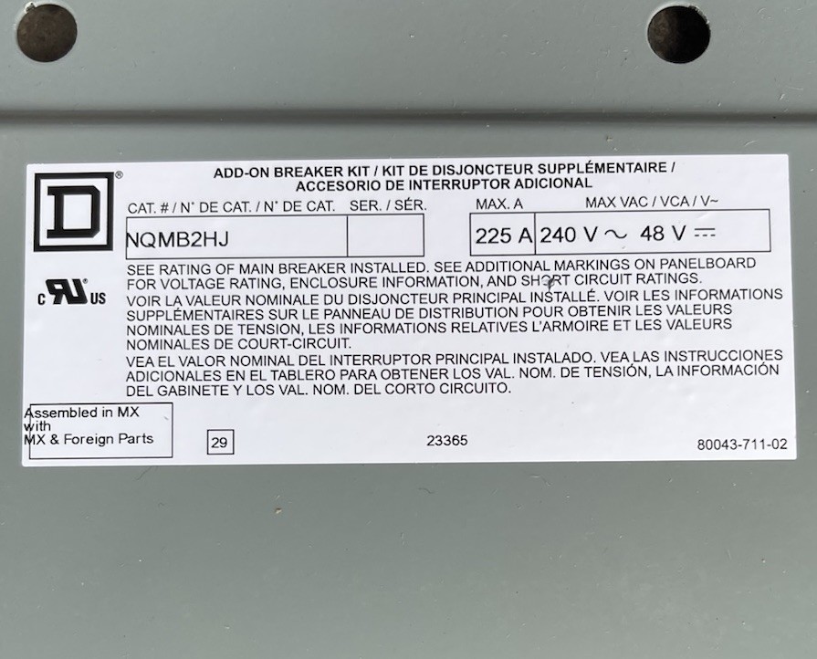 🔥Square D NQMB2HJ NQ Main Breaker Kit 225A (H/J-Frame) Panelboard ~ 1 Unit