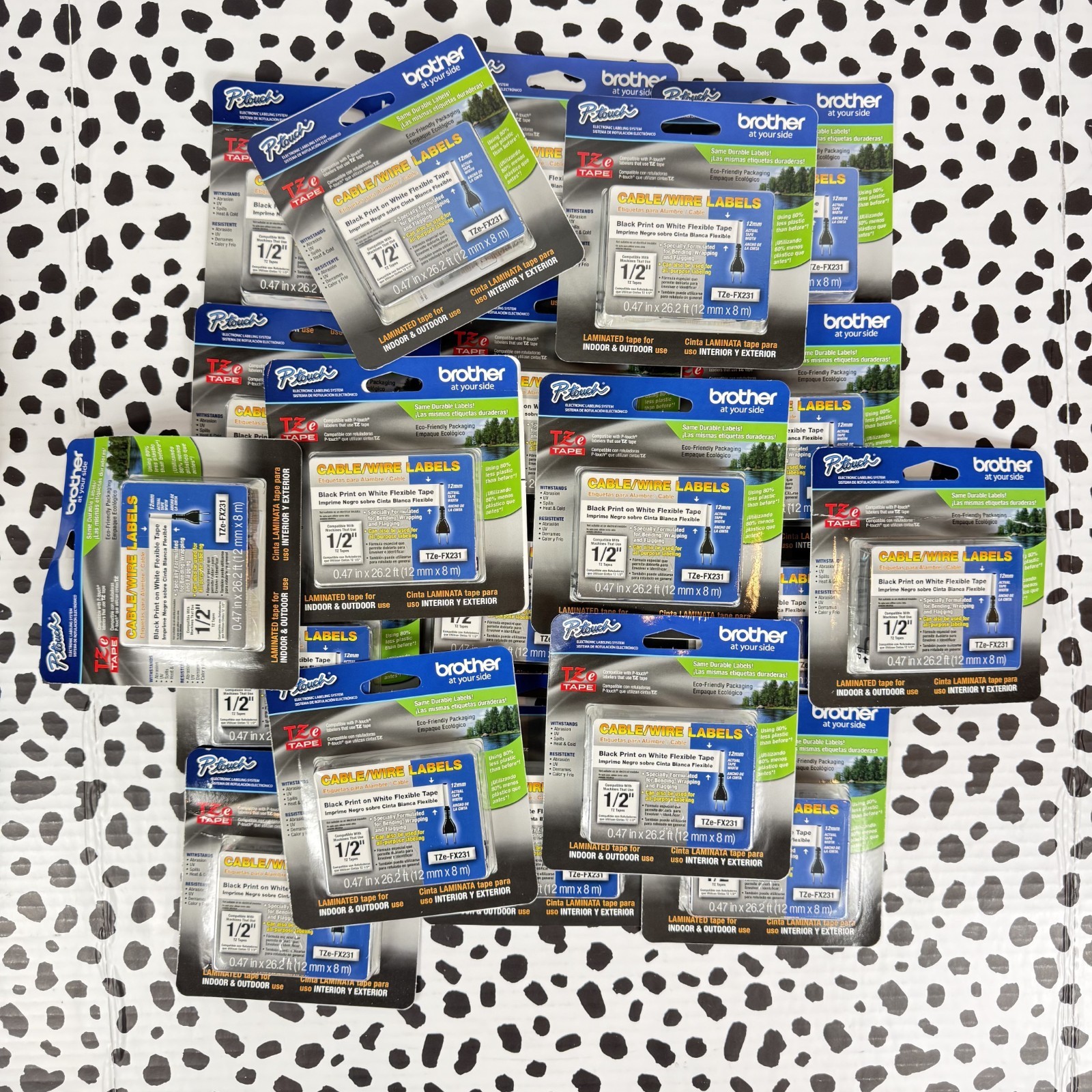 BROTHER P-Touch TZe-FX231 12mm White Standard Laminated Label Tape Lot of 20