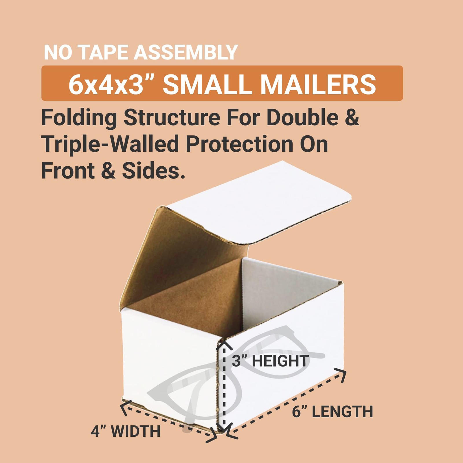 BOX USA Shipping Boxes Small 6″L x 4″W x 3″H 50-Pack – 6x4x3, Oyster White