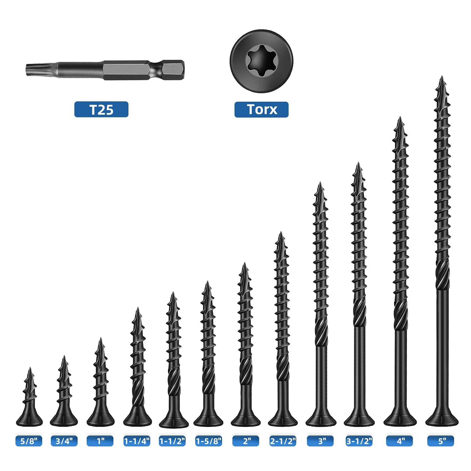 #8 X 1-5/8″ Heavy-Duty Deck Screws – Black Long Outdoor Wood Screws, Torx Drive
