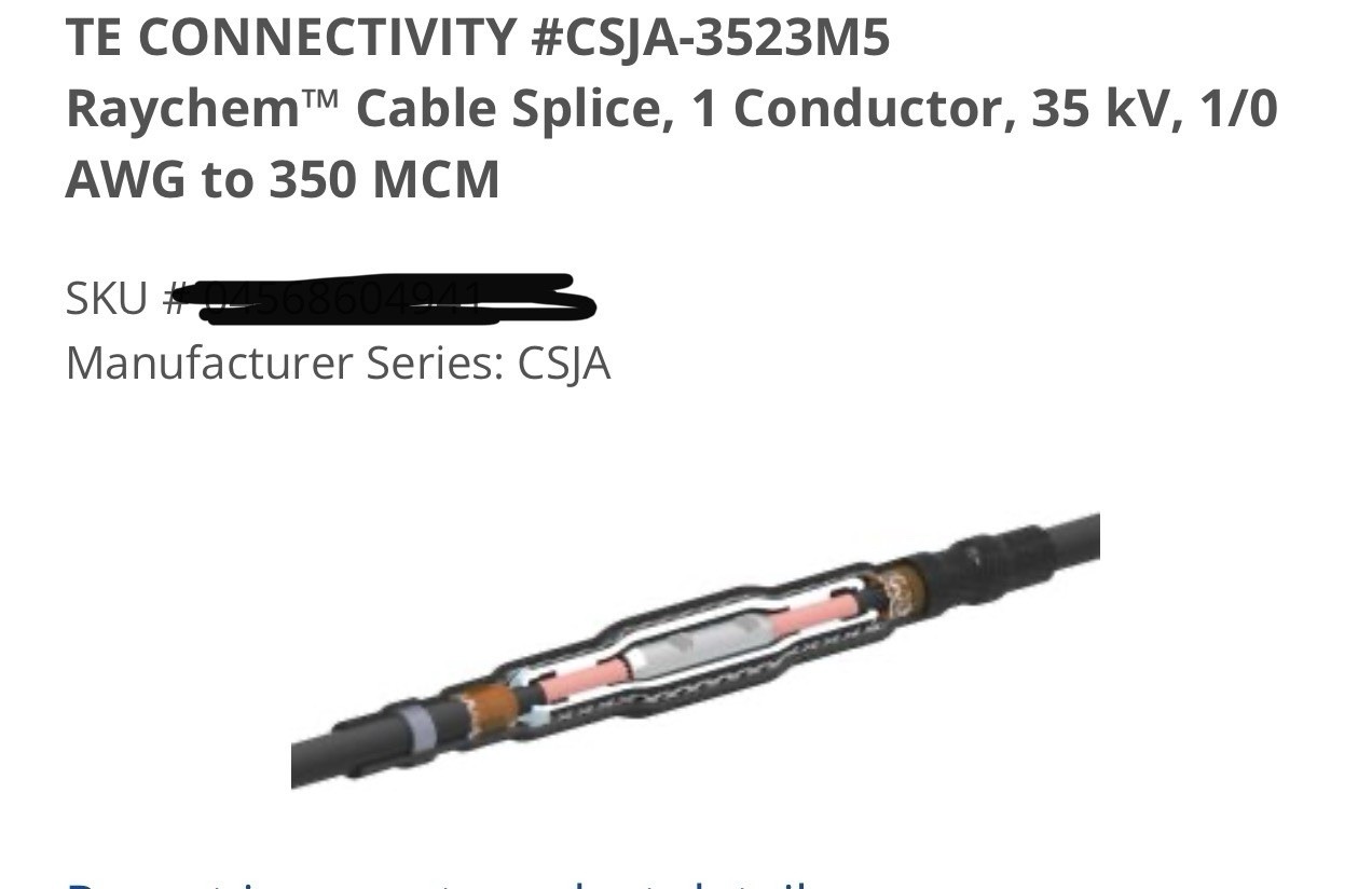 TE Connectivity Raychem CSJA-3523M5 Cold-Shrinkable Splice Cable Kit Up to 35kV