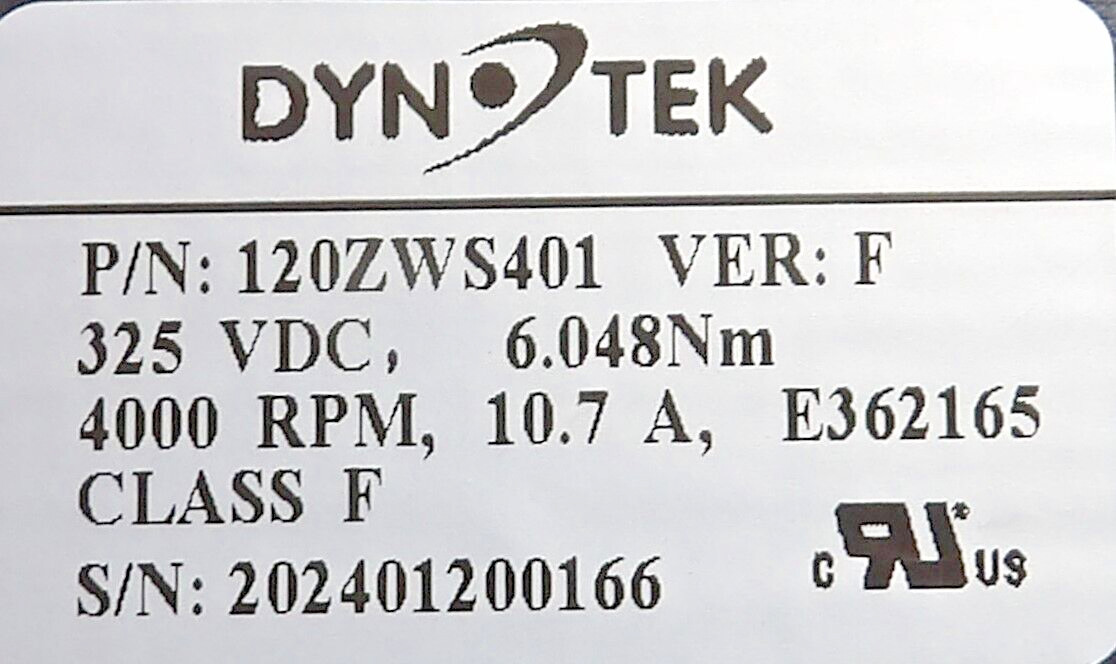 Pittman Dynotek 120ZWS401 325VDC 4000RPM Brushless DC Servo Motor I4684-ME5072