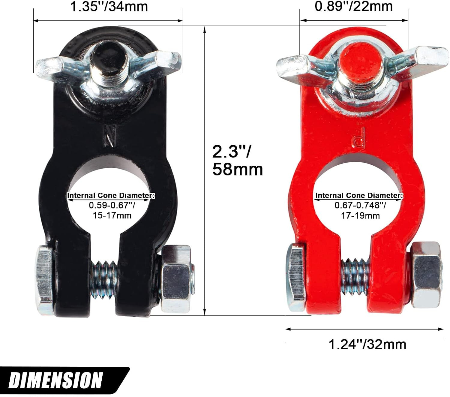 Heavy-Duty Battery Terminal Clamps with Anti-Corrosion Washers, Red & Black, 1 P