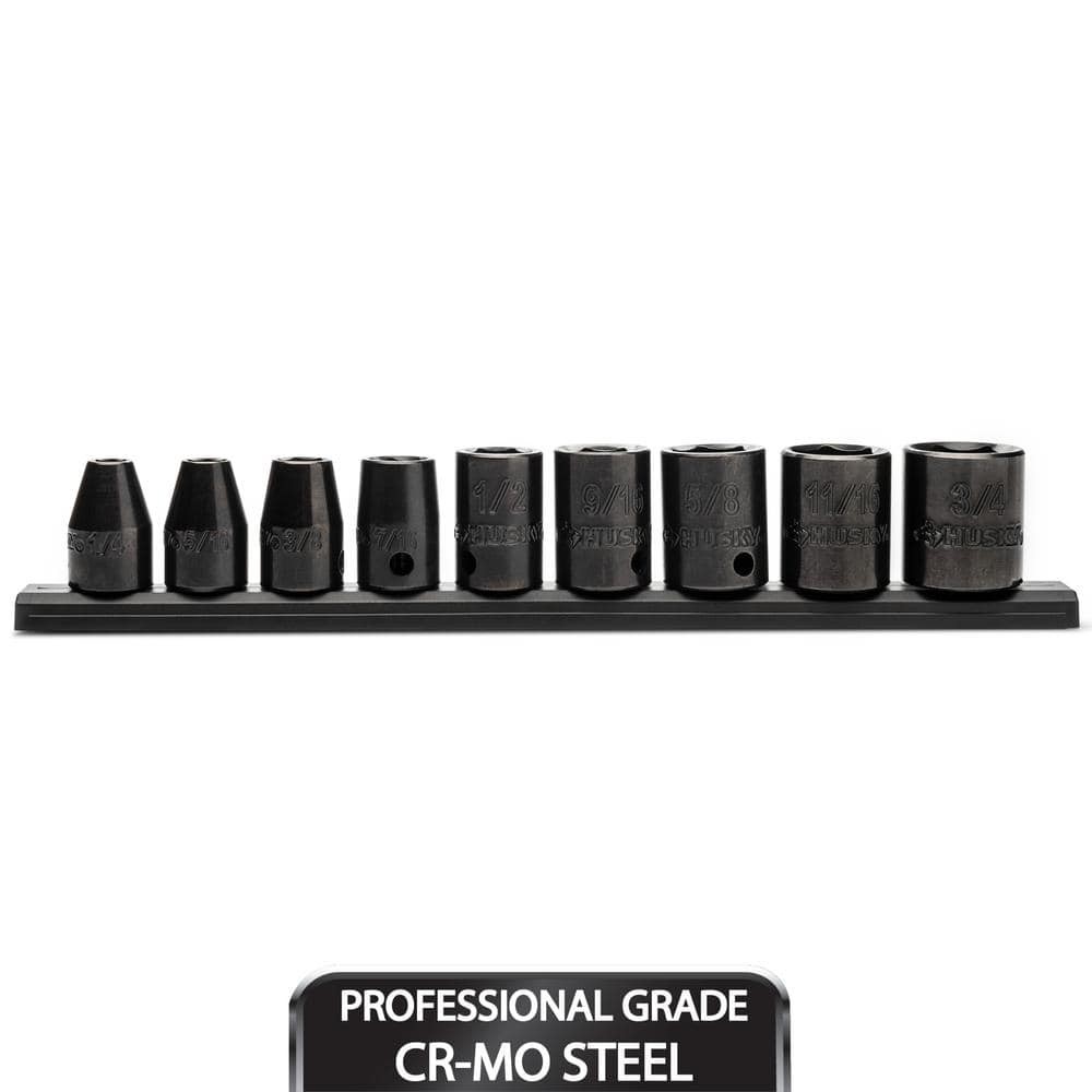 Husky 3/8 in. Drive Standard SAE 6-Point Impact Socket Set (9-Piece)