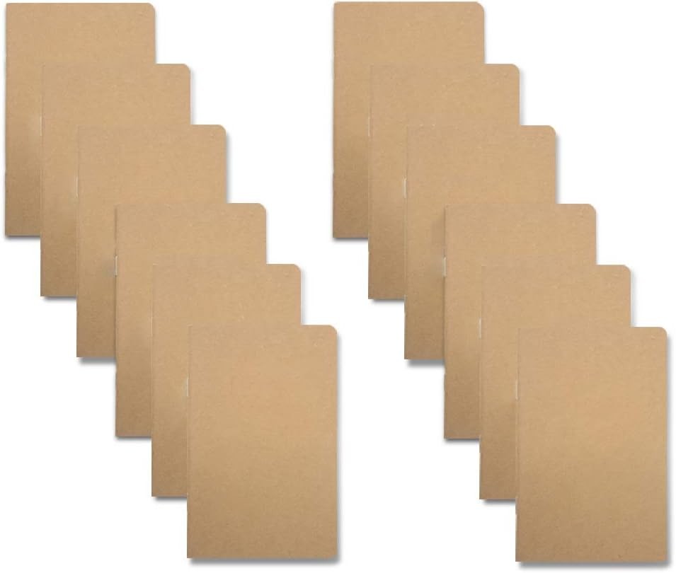 12 Pcs 5.5 Inch x 3.5 Inch Brown Cover Pocket Notebook 32 Sheets (64 Pages)
