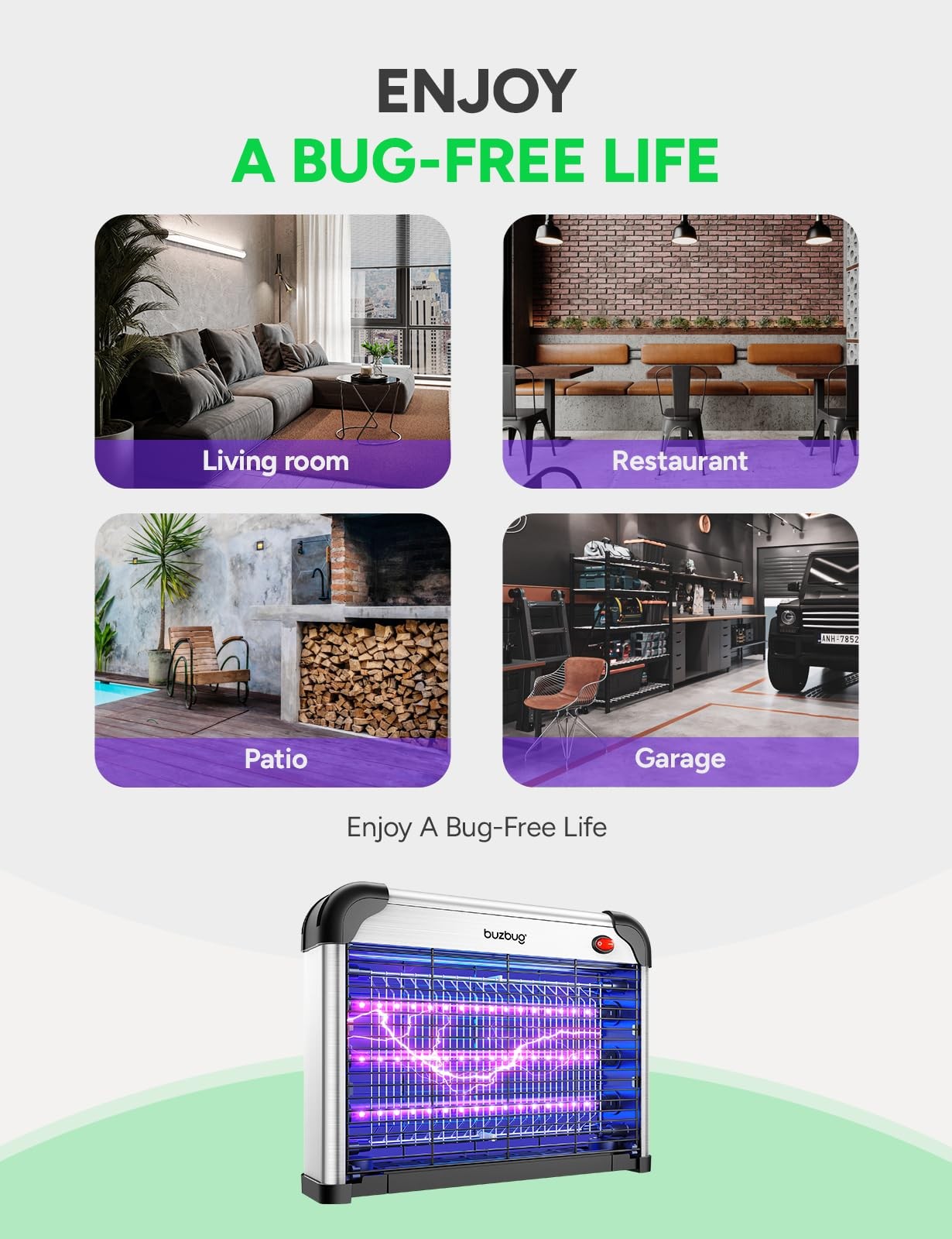 Buzbug Led Bug Zapper Indoor 3800V High-Voltage 3 Led Bulbs Up To 50000 Hours