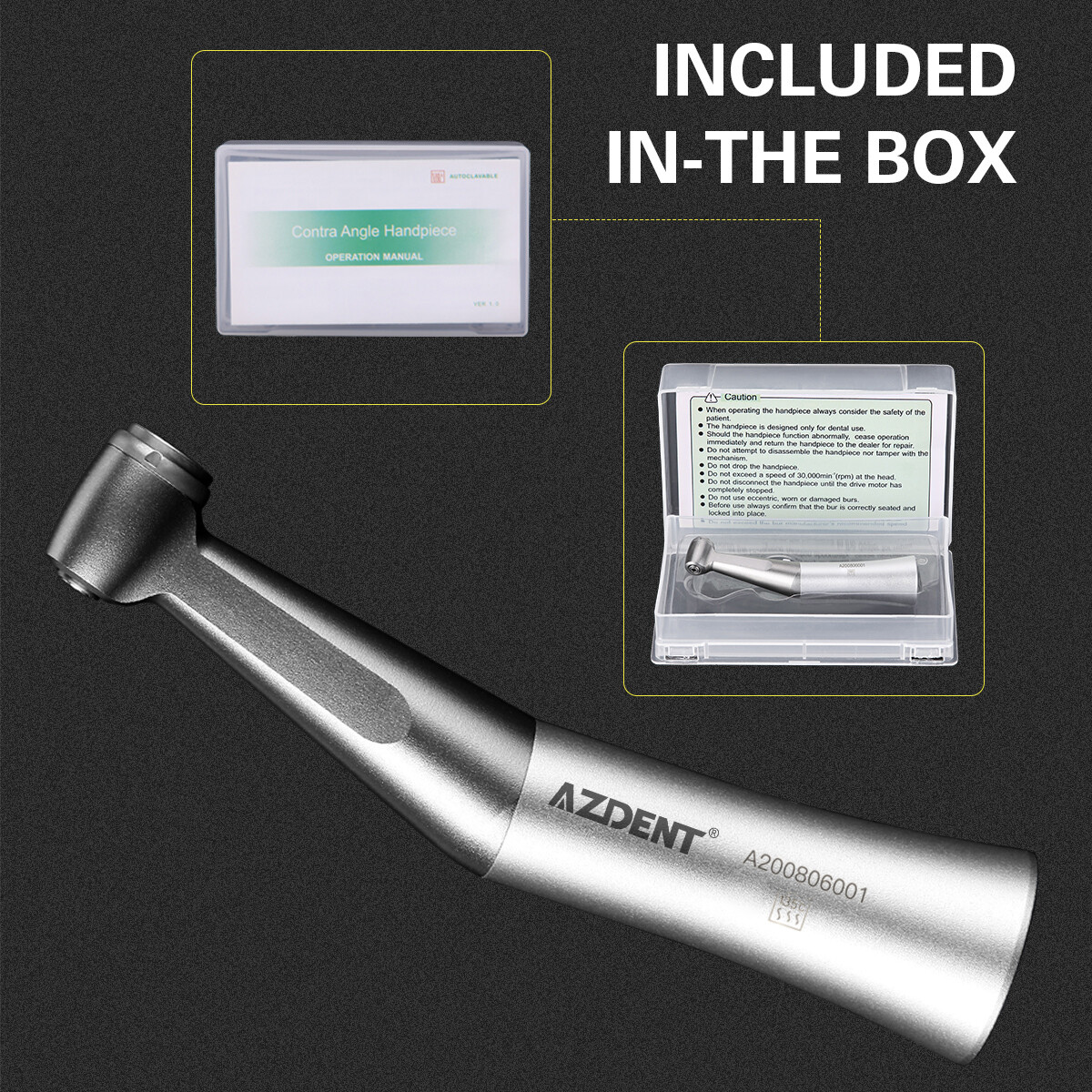 AZDENT Dental Contra Angle Low Speed Handpiece 1:1 Direct Drive 1.6mm FG Burs