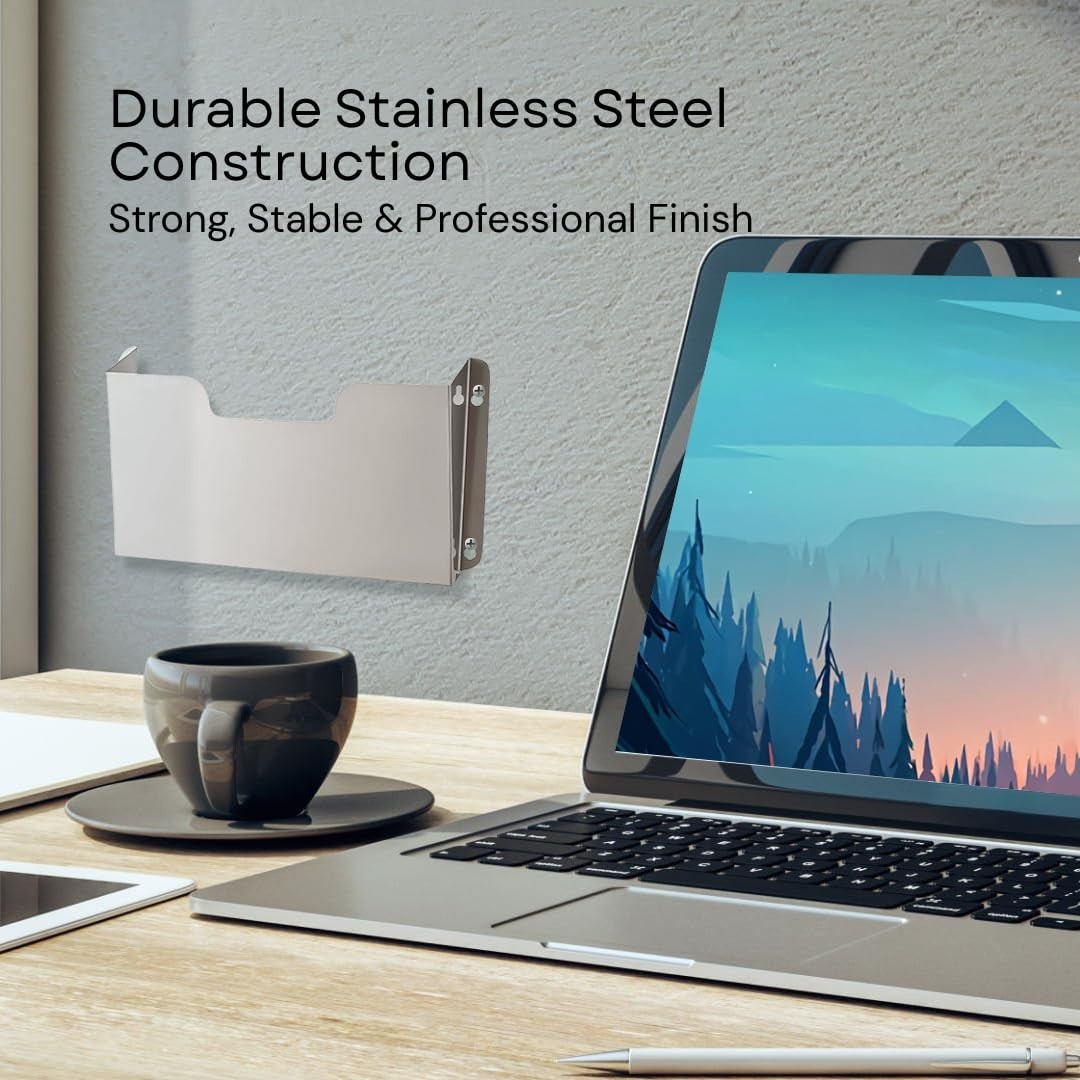 Wall Mount Pocket File Organizer – Stainless Steel, Single Pocket, Letter Size,