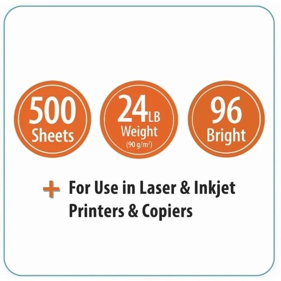 Premium Bright Paper, 8.5″ x 11″, 96 Bright, White, 24 lb., 1 Ream (500 Sheets)