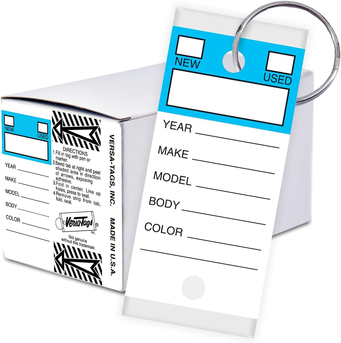 Versa-Tags 250 per Box, Self-Protecting Paper Key Tags with Chrome-Plated Split