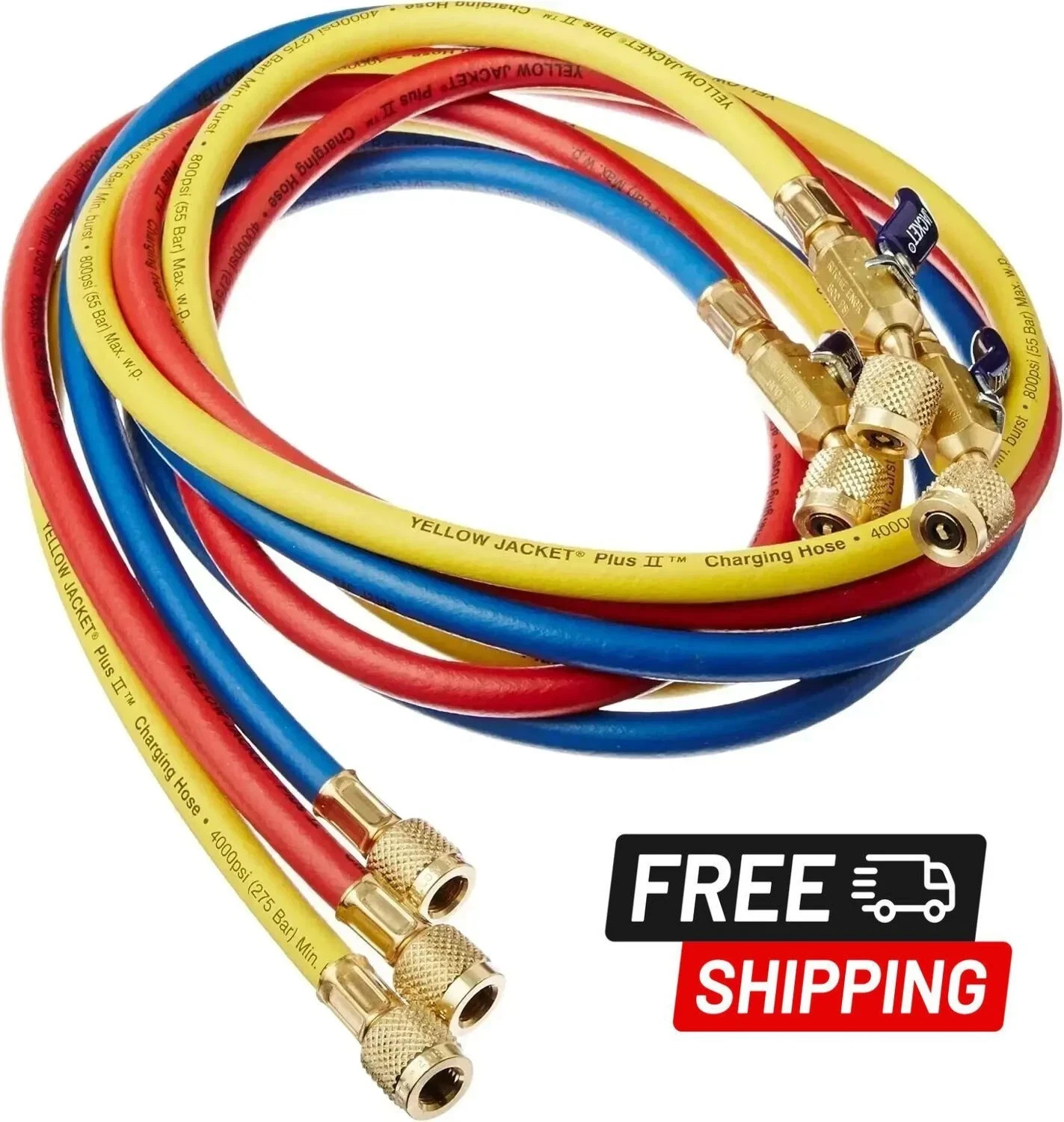 Yellow Jacket 29986 Plus II 1/4″ Charging Hose Set 72″ Compact Ball (Pack of 3)