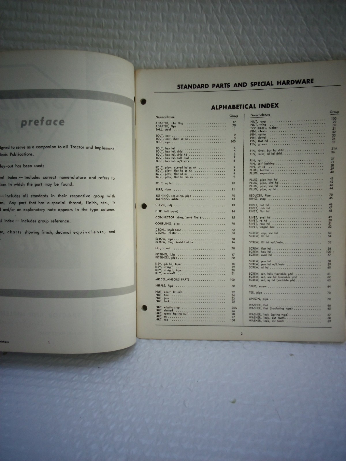 Ford Tractors and implements Standard Parts and special hardware Book 1957