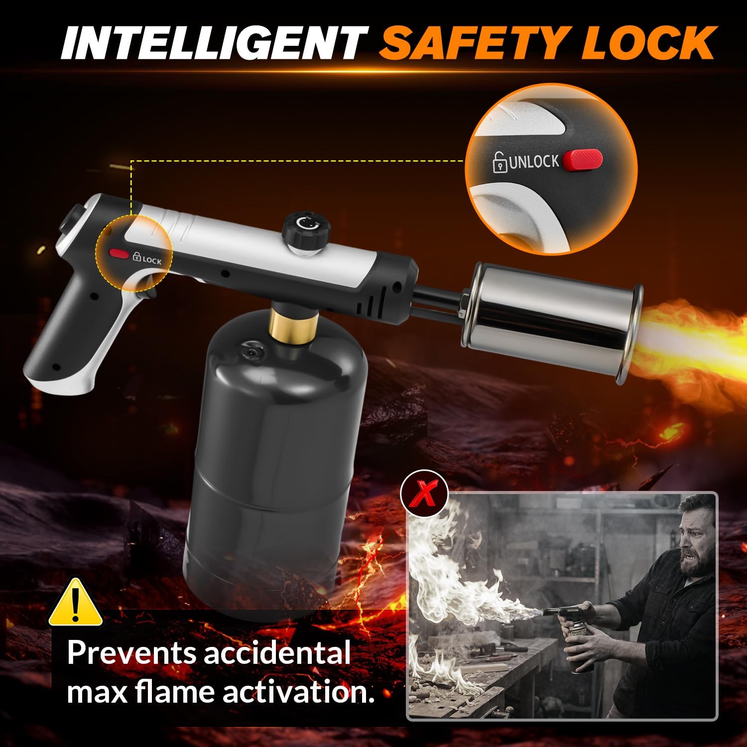 Saker Propane Torch,3272°F High Heat Adjustable Flame Thrower Gun with Black