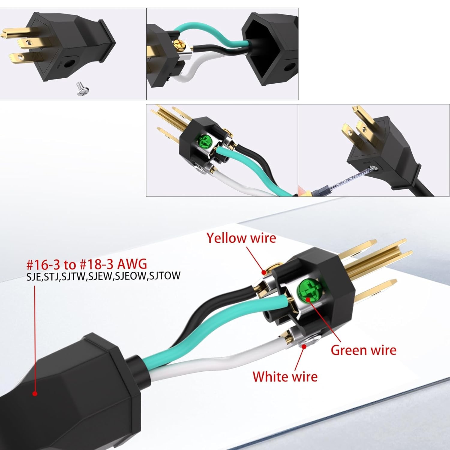 STARELO Extension Cord Ends 125V 15A 2Pole 3Wire Male Plug and Female Black