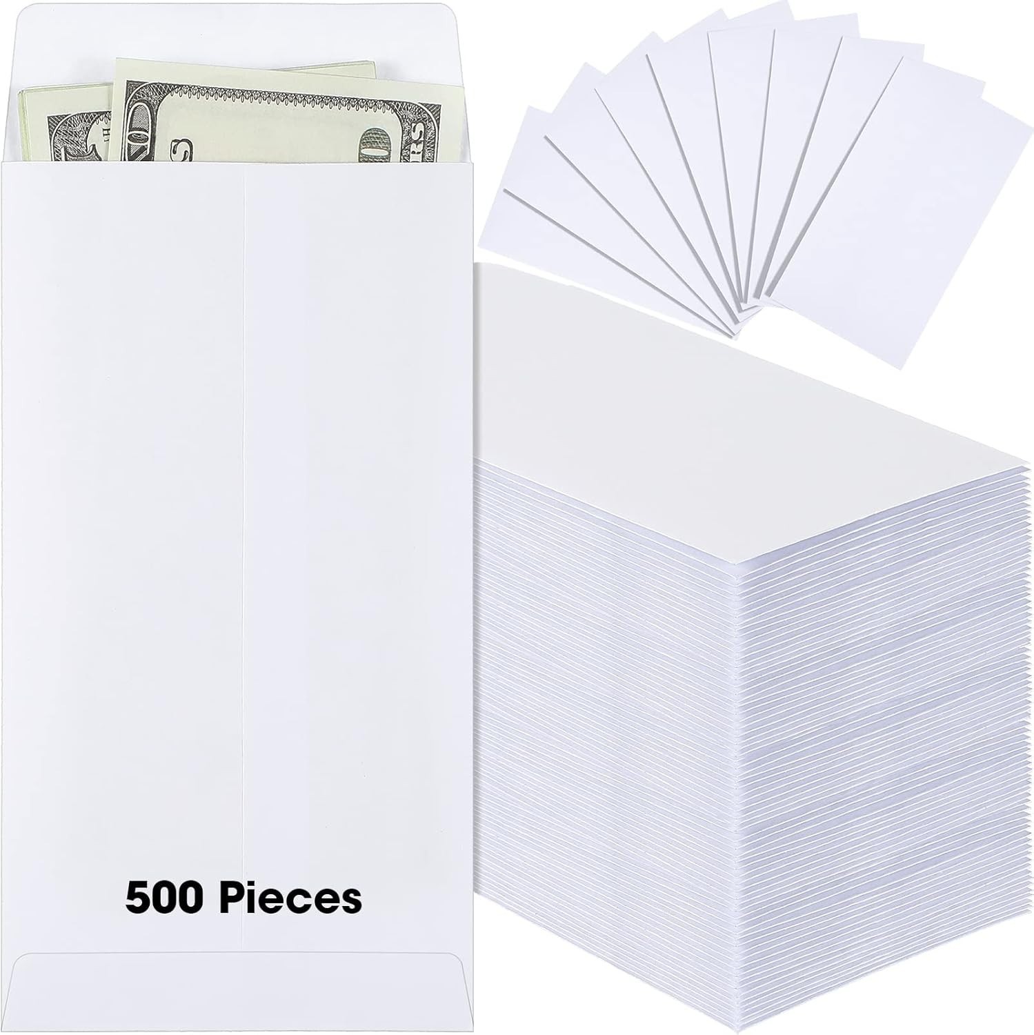 500 ULINE White Coin Envelopes 3.5×6.5 Coins Cash Storage Mailers