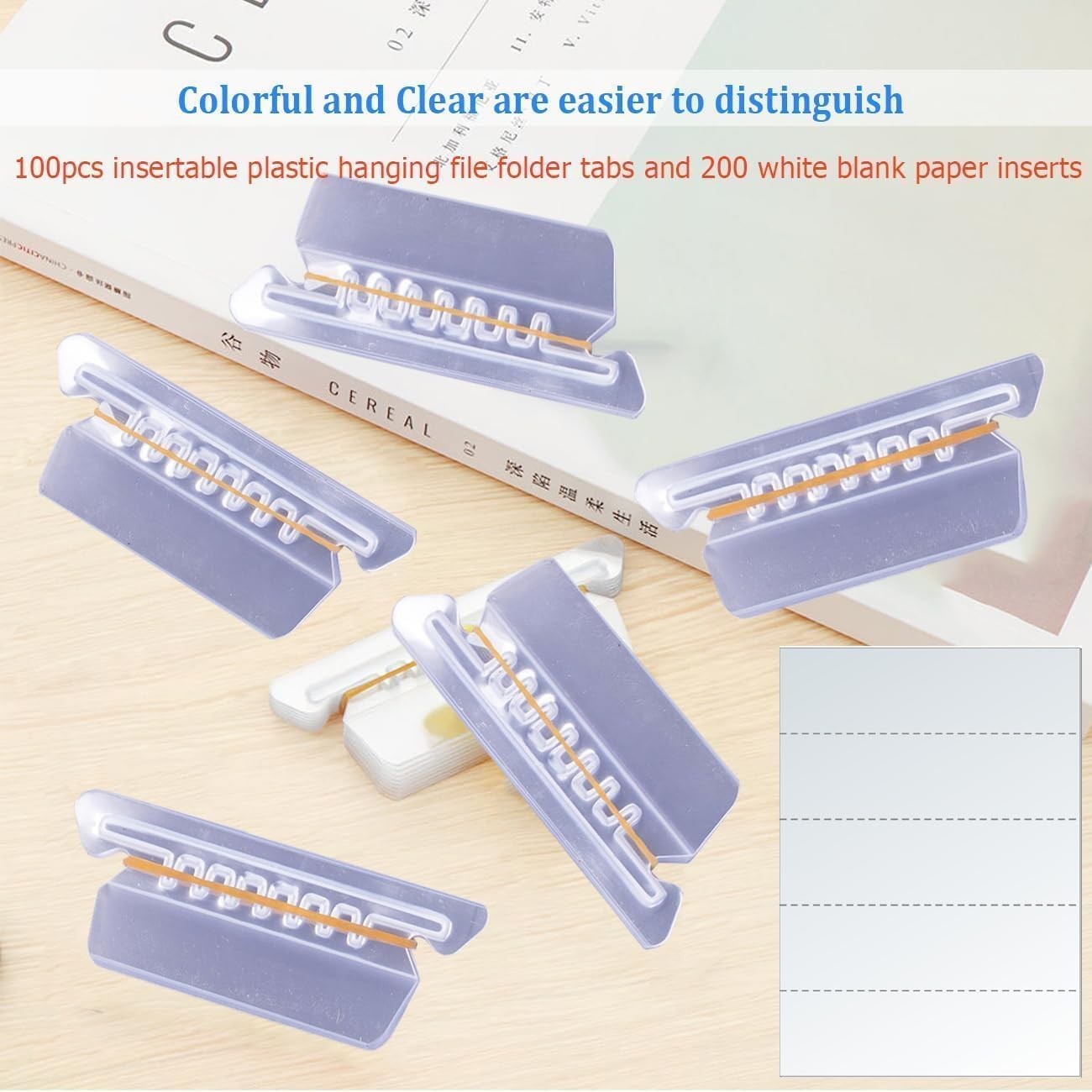 200 Sets File Folder Tabs, Insertable 3.1 x 2.4 x 1.2 inches, Clear (200pcs)