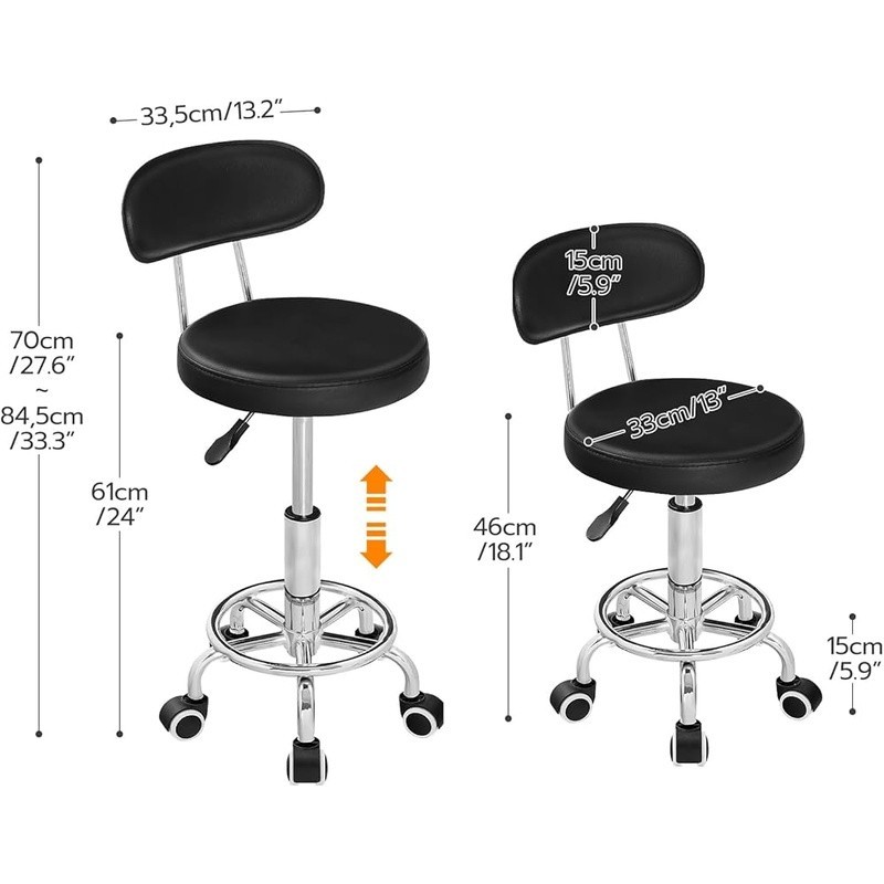 Height Adjustable Drafting Chair Rolling Stool Ergonomic 360° Rotation PU Seat