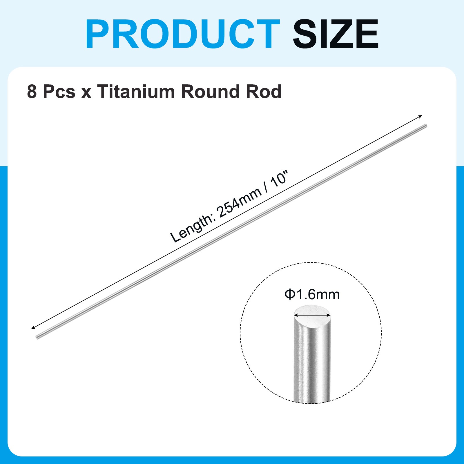 8 pcs 1.6mm Dia 254mm Length GR5 Metal Solid TC4 Titanium Round Bar[0.06 x 10IN]